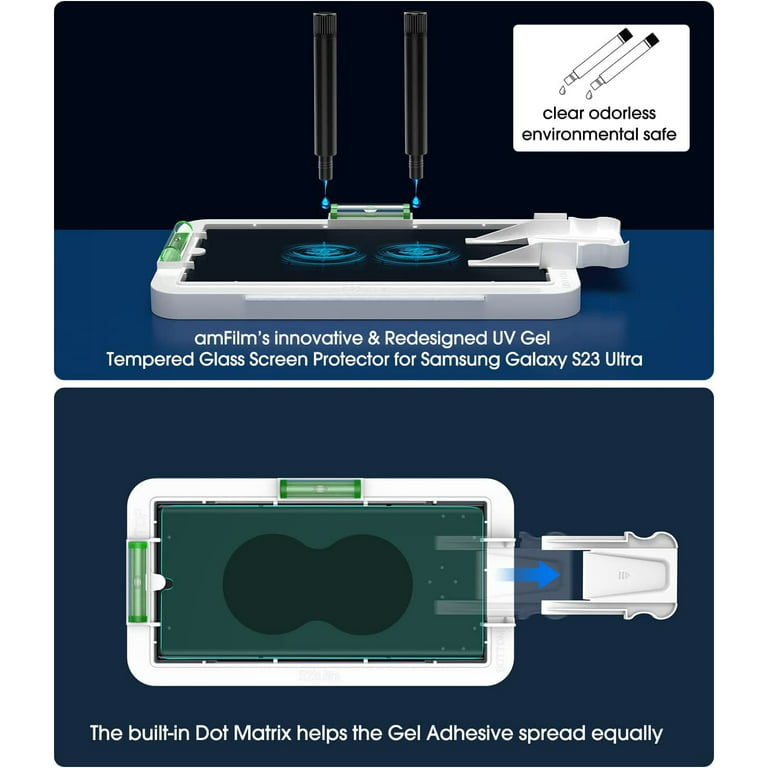 amFilm verre trempé incurvé 3D pour Samsung Galaxy S23 Ultra 5G (3+1  Pièces) avec Protecteurs de d'objectif de Caméra, Compatible avec le  Lecteur d'empreintes Digitales et le S Pen : : High-Tech