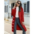 thumbnail image 5 of Women's Hooded Long Puffer Coat Winter Warm Full Zip Quilted Jacket with Pockets Red L, 5 of 10