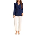 thumbnail image 2 of INSPIRE CHIC Women's Jacket Notched Lapel Double Breasted Padded Shoulder Blazer Dark Blue-Solid XL, 2 of 6