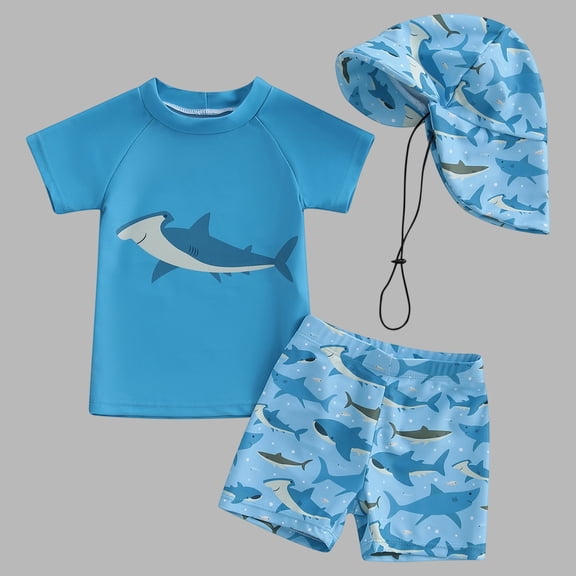 Baby Boy Swimsuit Toddler Boys 3 Piece Rash Guard Swimwear with Matching Trunks and Cap for Pool Light Blue 0-6 Months