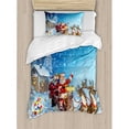 thumbnail image 3 of Christmas Duvet Cover Set King Size, Santa in Sleigh with Reindeer and Toys in Snowy North Pole Tale Fantasy Image, Decorative 3 Piece Bedding Set with 2 Pillow Shams, Navy Blue, by Ambesonne, 3 of 3