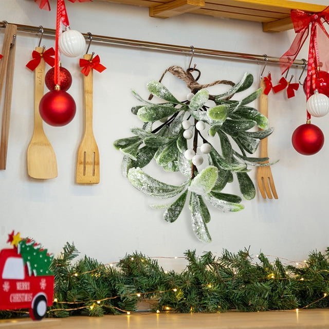 Muérdago Artificial Colgante, Palitos de Muérdago Artificiales, Adorno Navideño de Muérdago Rojo, Muérdago con Purpurina Colgante para Decoración de Fiestas En Casa En Pareja.
