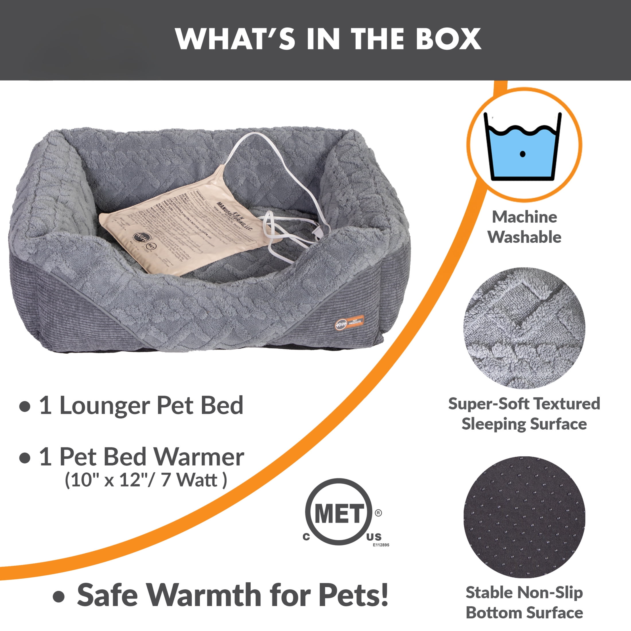 K&H Pet Products Thermo-Pet Lounge Sleeper Heated Cat & Dog Bed Gray Medium 30.5 X 24.5 X 9 Inches