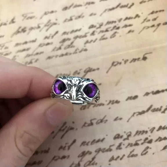 EOEMY Fashion Owl Men Women 925 Silver Blue Gemstone Adjustable Rings Wedding Jewelry-Purple
