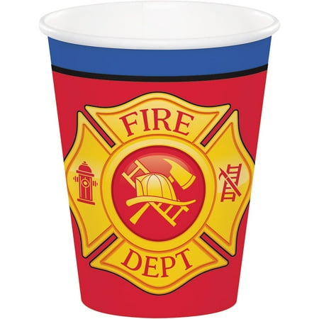 

Club Pack of 96 Yellow and Red Flaming Fire Truck Hot and Cold Disposable Party Cups 9 OZ