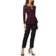 thumbnail image 2 of INSPIRAR CHIC Blusa de Mujer con Encaje y Abertura Frontal, dobladillo Peplum, Manga Larga Transparente, Talla S, Rojo Púrpura, 2 of 6