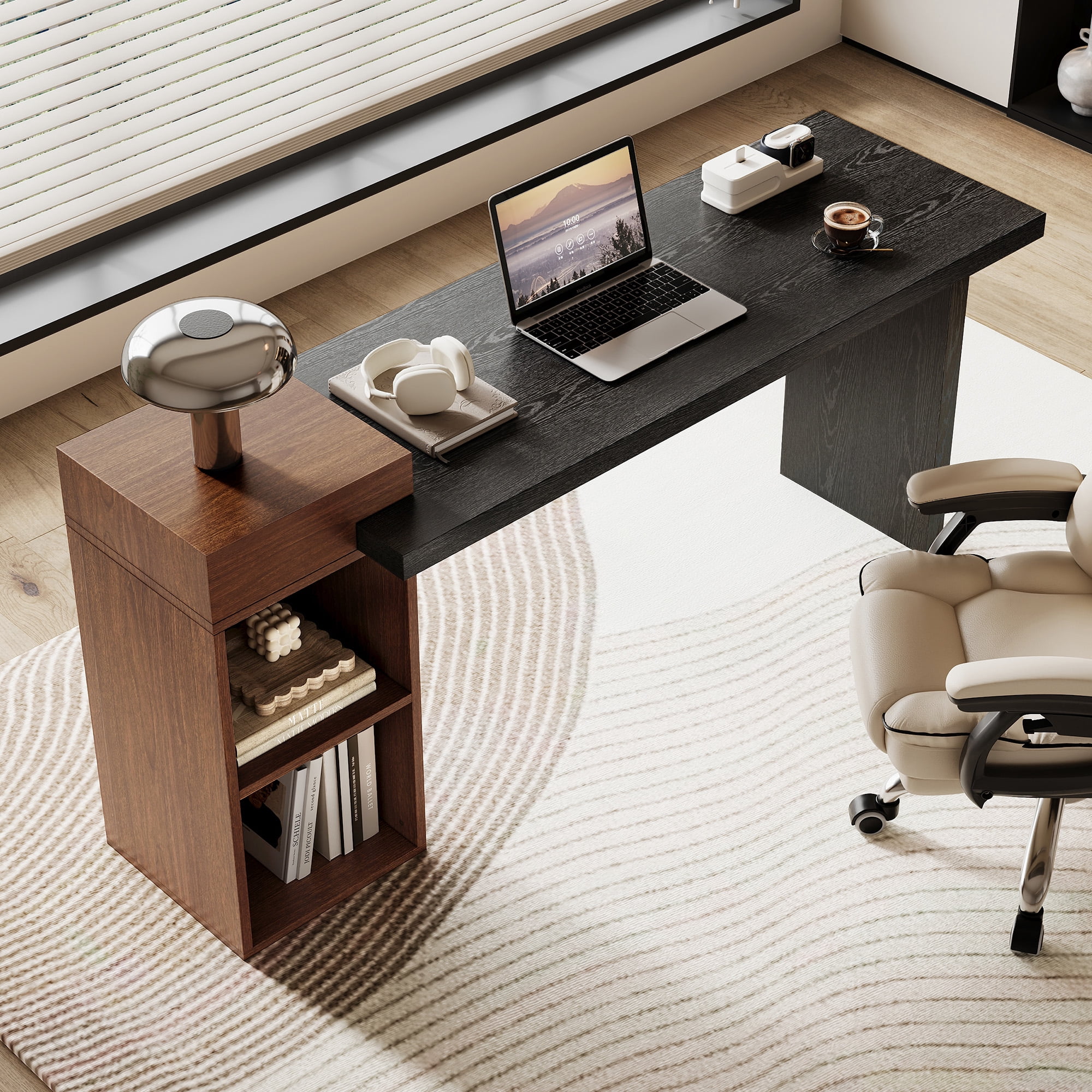 Computer Desk,Two-Tone Sofa Side Table with 2-Tier Open Storage Shelves,Wood Multipurpose Office Desk Study Desk Entryway Console Table for Study,Bedroom,Living Room,Walnut