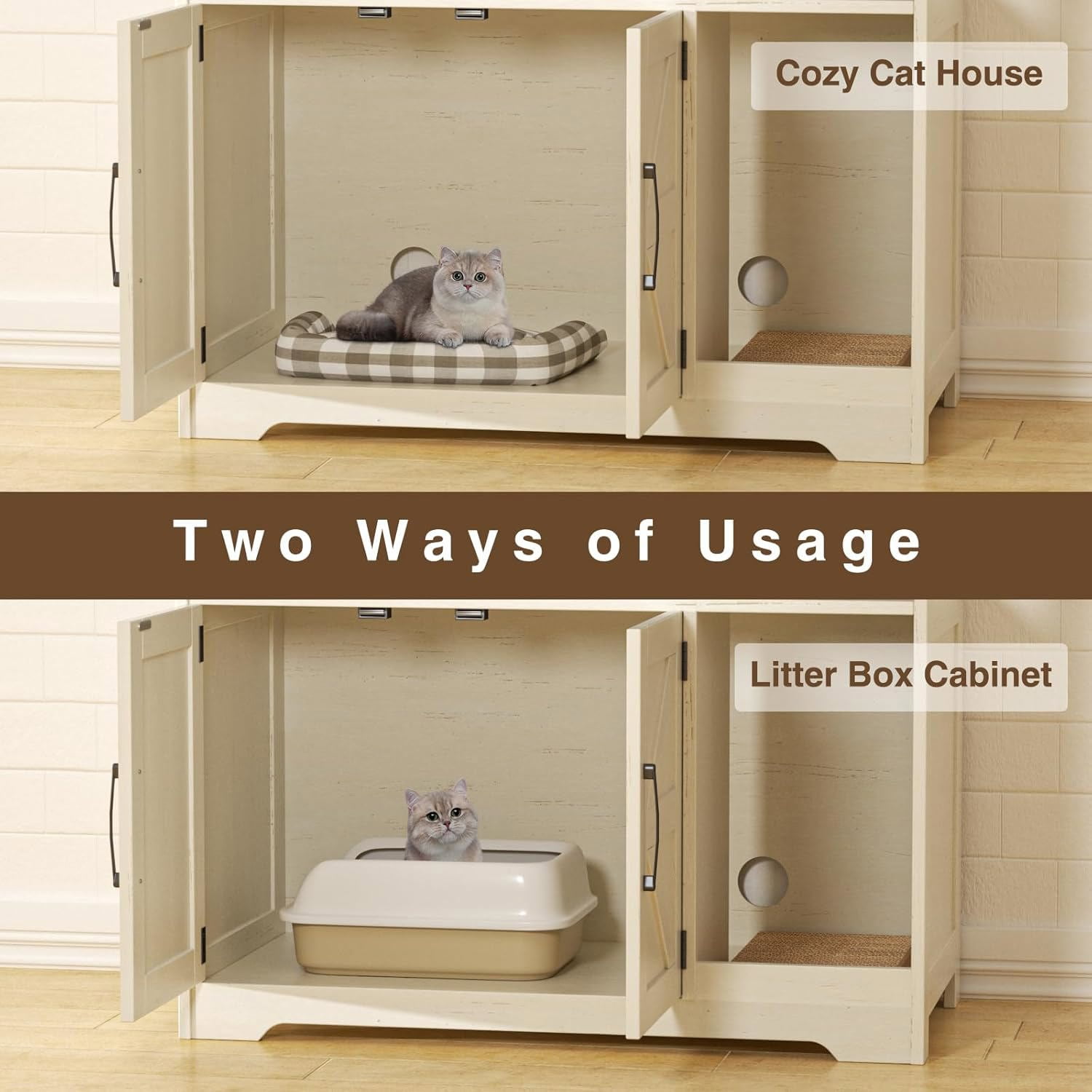 VEANERWOOD Cat Litter Box Enclosure with Cat Scratch Pad,Hidden Cat Washroom Furniture with Entry Open Compartment,White