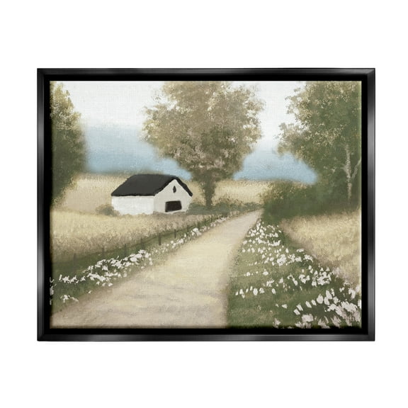 Stupell Industries Subtle Cottage Path Landscape Painting Black Floater Framed Canvas Art Print Wall Art, 21 x 17