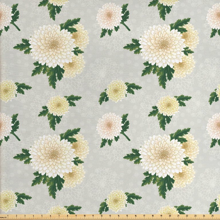 Vintage Fabric by the Yard, Pattern of Chrysanthemum Flowers with Retro  Inspirations Flourishing Nature Design, Upholstery Fabric for Dining Chairs