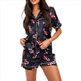 thumbnail image 3 of Pijama Navideño para Mujer con Solapa, Corta, Pantalones Cortos y Estampado de Papá . Estampado de Muleta Negra L, 3 of 7