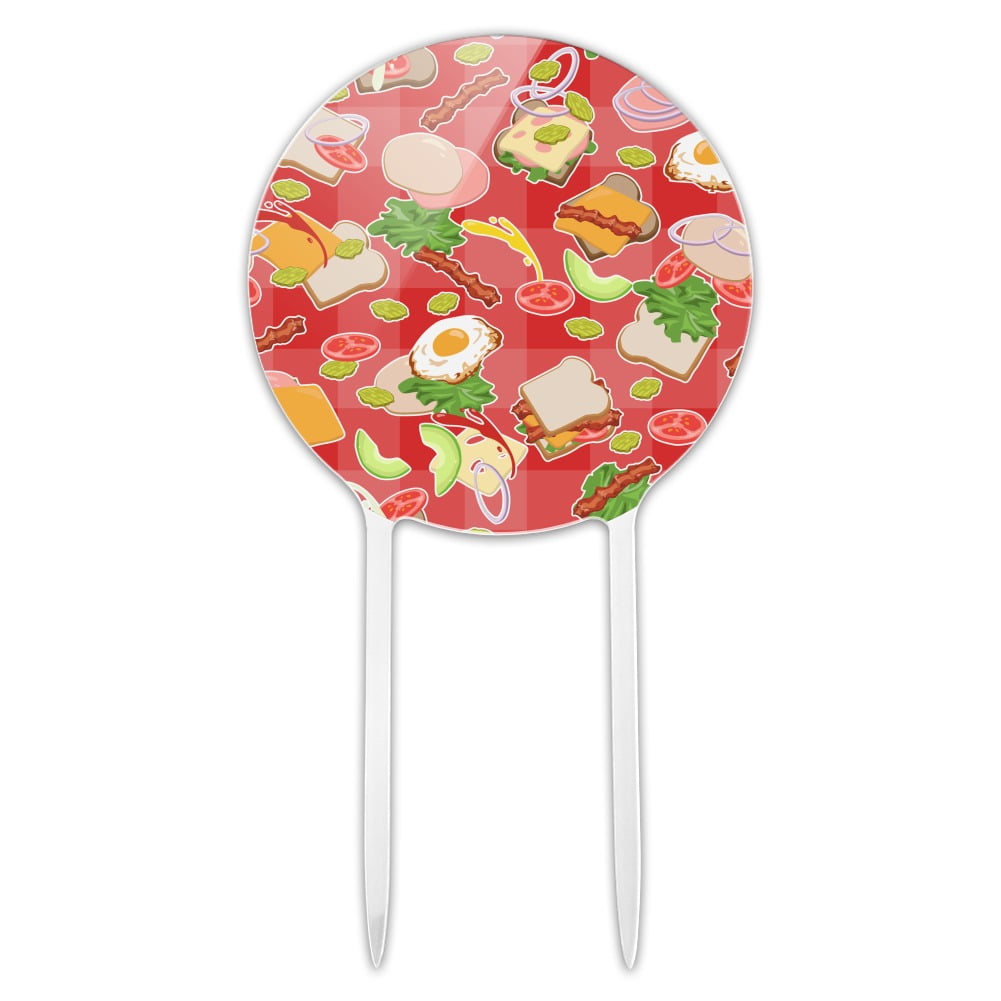 Acrylic Messy Sandwich Pattern Bread Cheese Bacon Lettuce Egg Food Cake Topper Party Decoration