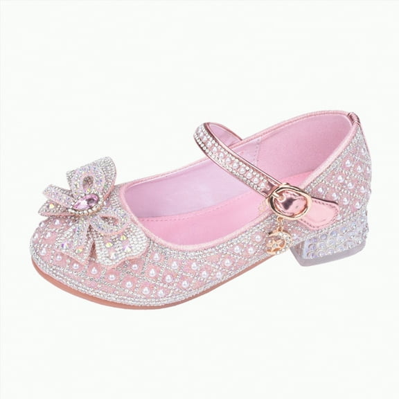 Ccpelsie Princess Shoes Low Heel Toddler Girls Dress Shoes Cute Bowknot Sparkle Mary Jane Flower Girls Wedding Birthday Party Prom for Little Big Kids(Pink,12.5)