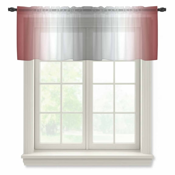 Red Grey Valance Curtains for Kitchen/Living Room/Bathroom/Bedroom Window, Rod Pocket Small Topper Half Short Window Curtains Voile Sheer Scarf, Gray Farmhouse Modern Rustic 42"x12"