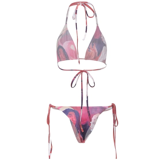 Seyurigaoka Women’s Digital Printed Halter Tops and Bandage Thong Bikini Suit