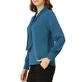 thumbnail image 5 of MODA NOVA Junior's Solid Long Sleeve Pleated Tie Neck Shirt Peacock Blue M, 5 of 7