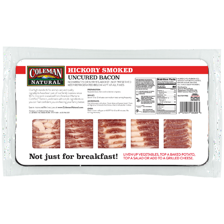 Coleman Natural Uncured Hickory Smoked Bacon, 12 oz 