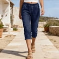 thumbnail image 2 of vigerkar Denim Capris Women Pull Elastic Waist Cropped Pants Mid Rise Cropped Jean Pants Capri Summer Casual (Dark Blue, XL), 2 of 3