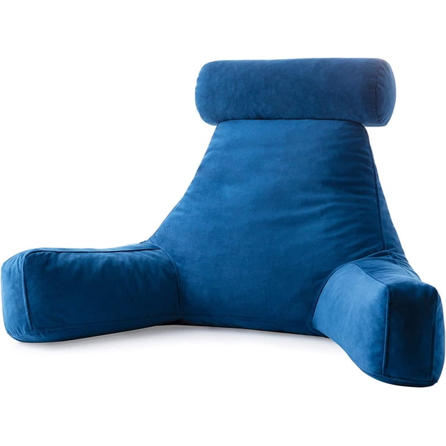 Linenspa - Almohada de Lectura con Soporte para Cuello de Memory Foam en Trozos - Cojín para Leer o Descansar - Soporte para Espalda - XL-Azul Marino