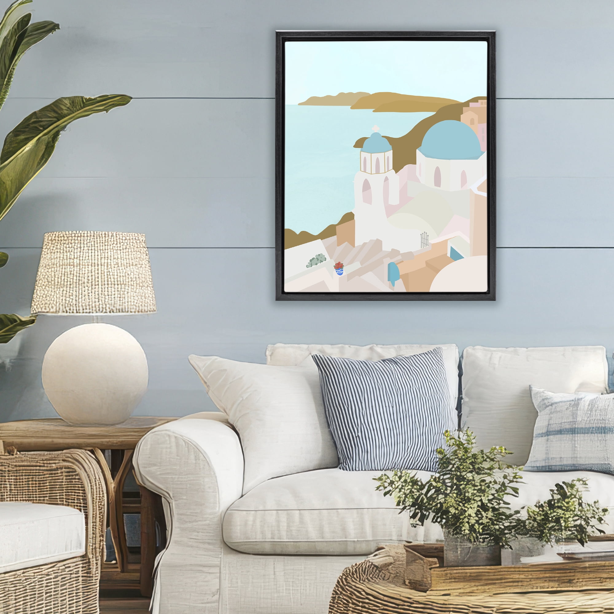 Stupell Industries Coastal Santorini Vibes Black Framed Floater Canvas Wall Art, design by Anna Quach