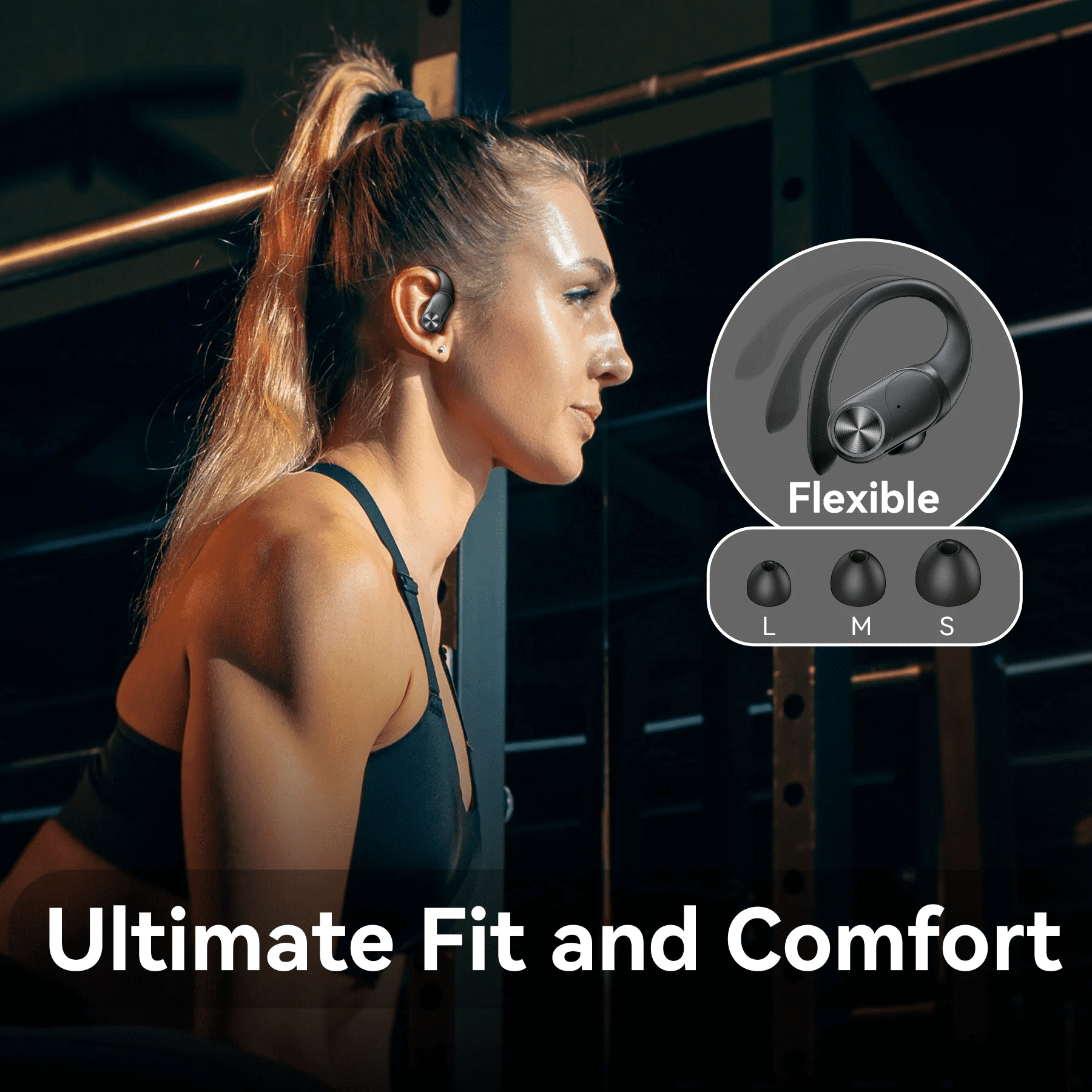 V6 Bluetooth Headphones Wireless Earbuds 88Hrs Playback Sport Ear Buds with Earhook Digital Display Charging Case IPX7 Waterproof Earbud Deep Bass Running Earphones for iOS Android Cellphone