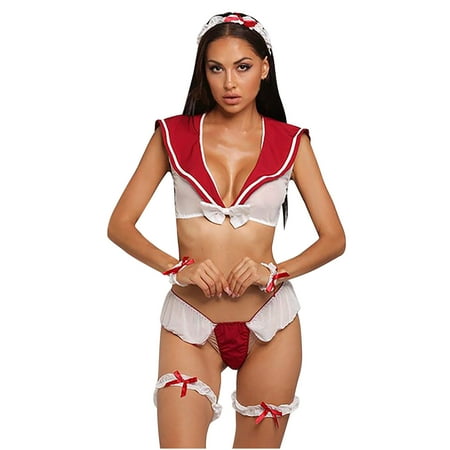 

Bigersell Lingerie Set for Women Women s Erotic Lingerie Charm Pure Perspective Female Bow Sailor Suit Temptation Passion Suit Babydoll Lingerie Sleepwear for Ladies