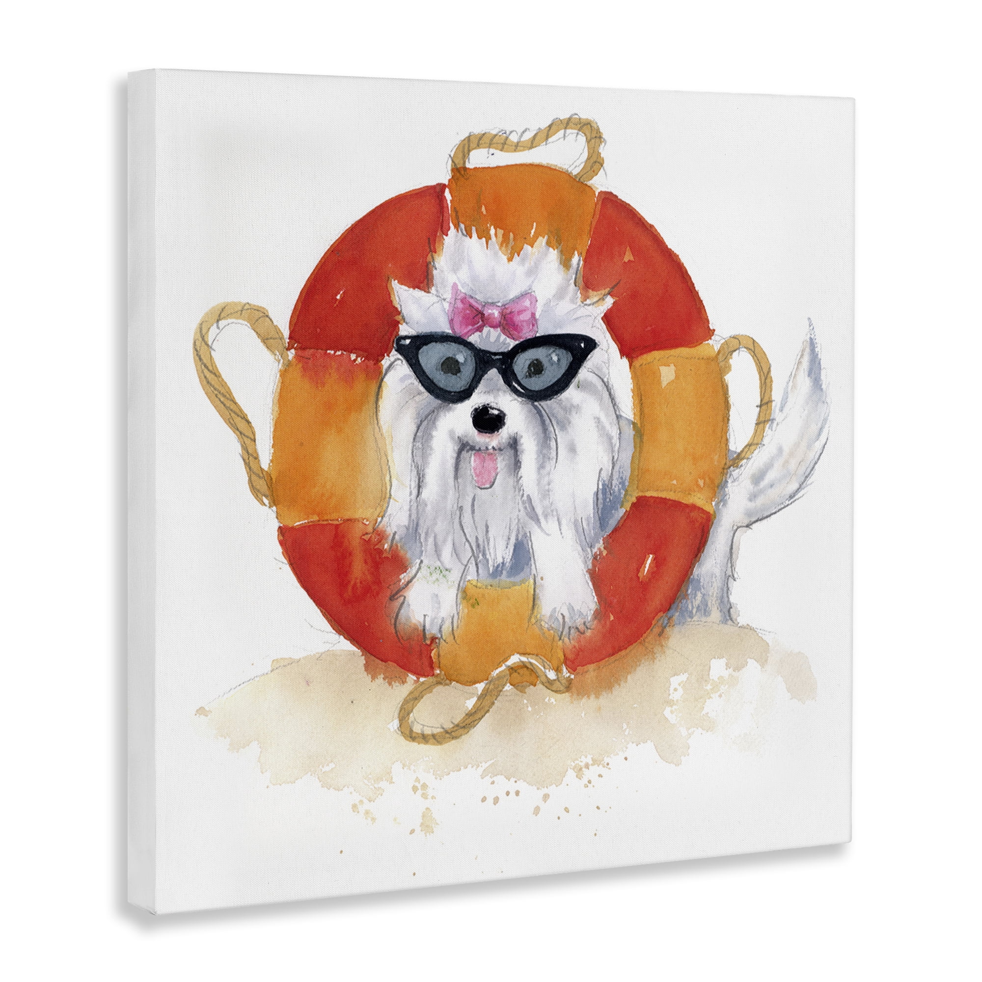 Stupell Industries Sandy Dog in Sunglasses Animals Painting Wrapped Canvas Art Print Wall Art, 17 x 17