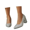 thumbnail image 6 of Obersheen Women's Pumps Closed Toe Low Chunky Block Heels Sparkling Sequins Dress Shoes Office Work Business Wedding Prom Shoes Trendy Comfortable Pointed Toe Short Thick Heels Pumps (Silver,6.5), 6 of 9