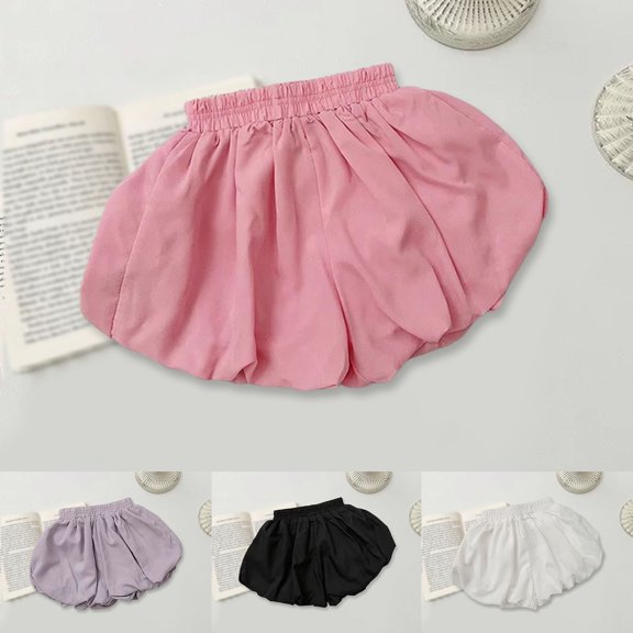 Girls Summer Bubble Shorts Casual Wide Leg Balloon Shorts Puffy Short-Pants with Pockets Elastic Waist Comfortable Outdoor Play