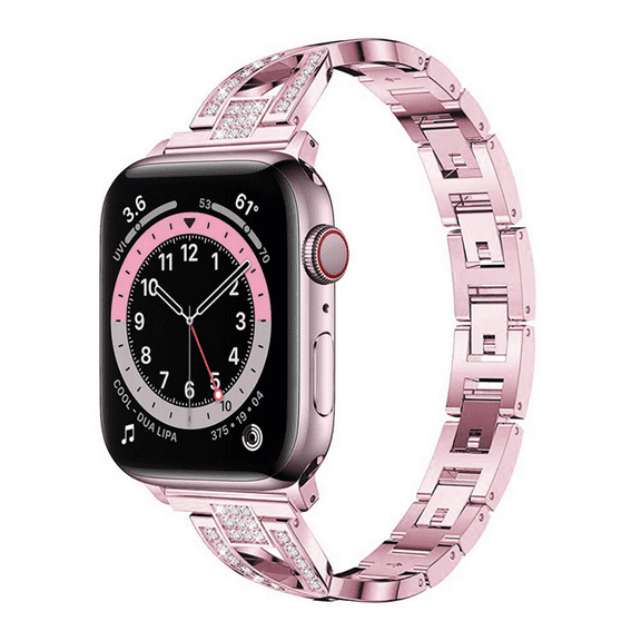 Compatible with Apple Watch Band Bling Diamond Rhinestone Replacement Metal Strap --- Pink（42/44/45mm）