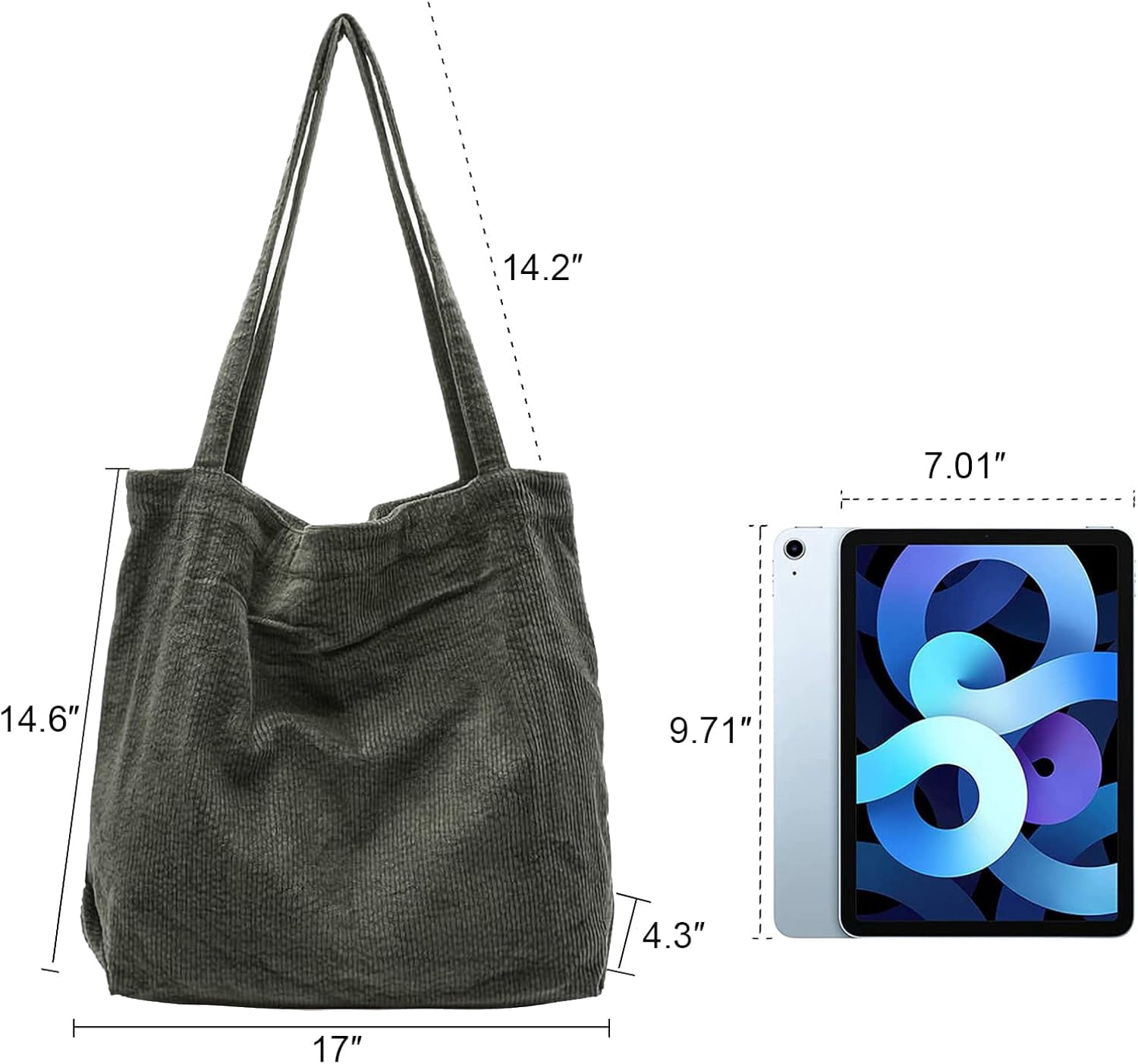 Corduroy Tote Bag for Women Canvas Shoulder Handbags Cute Large Purse