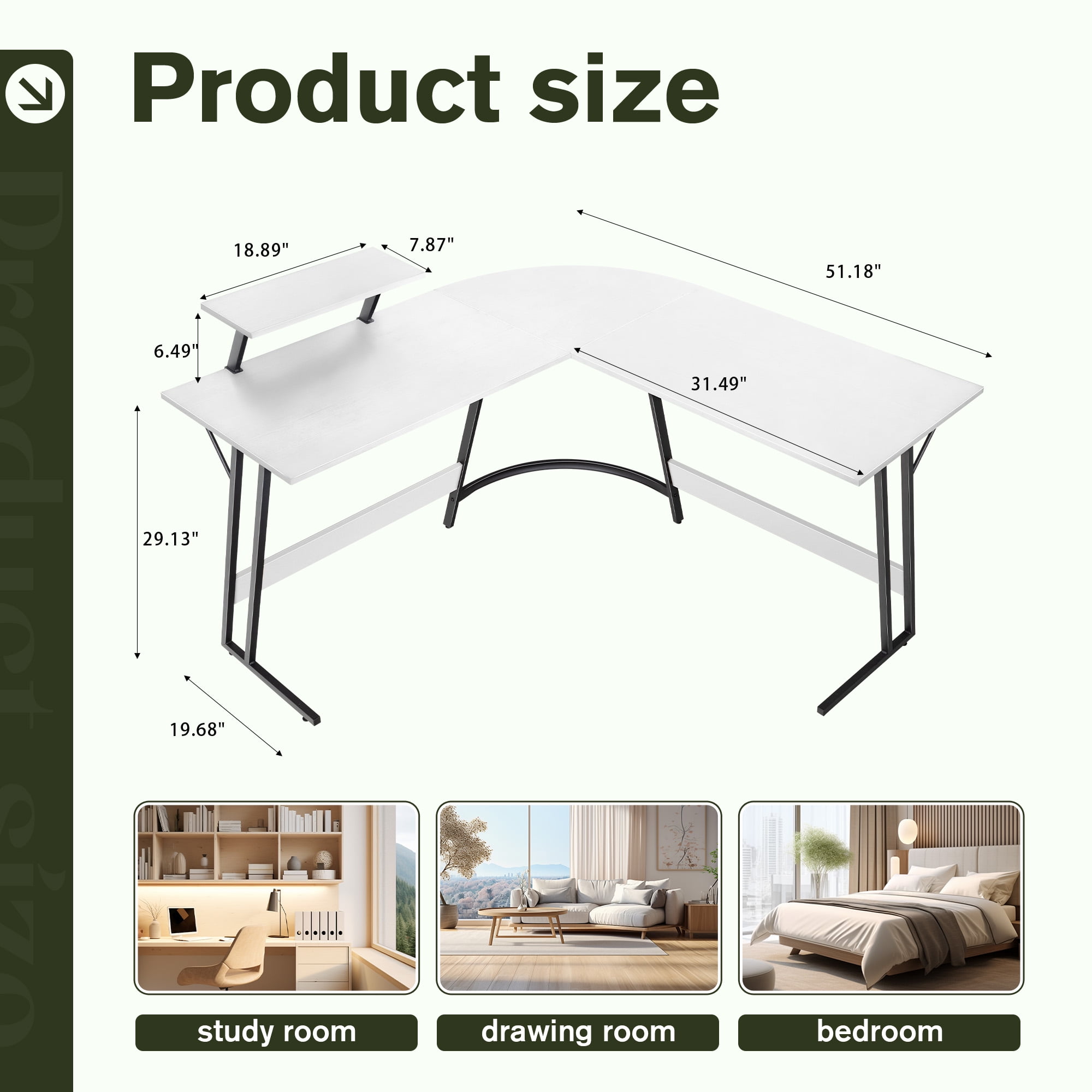 Vineego L-Shaped Computer Desk Modern Corner Desk with Small Table,White