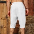 thumbnail image 7 of Mens Casual Soft Cotton Linen Long Shorts Knee Below Sport Running Lounge Work Shorts Capri Pant Size 2XL White, 7 of 7