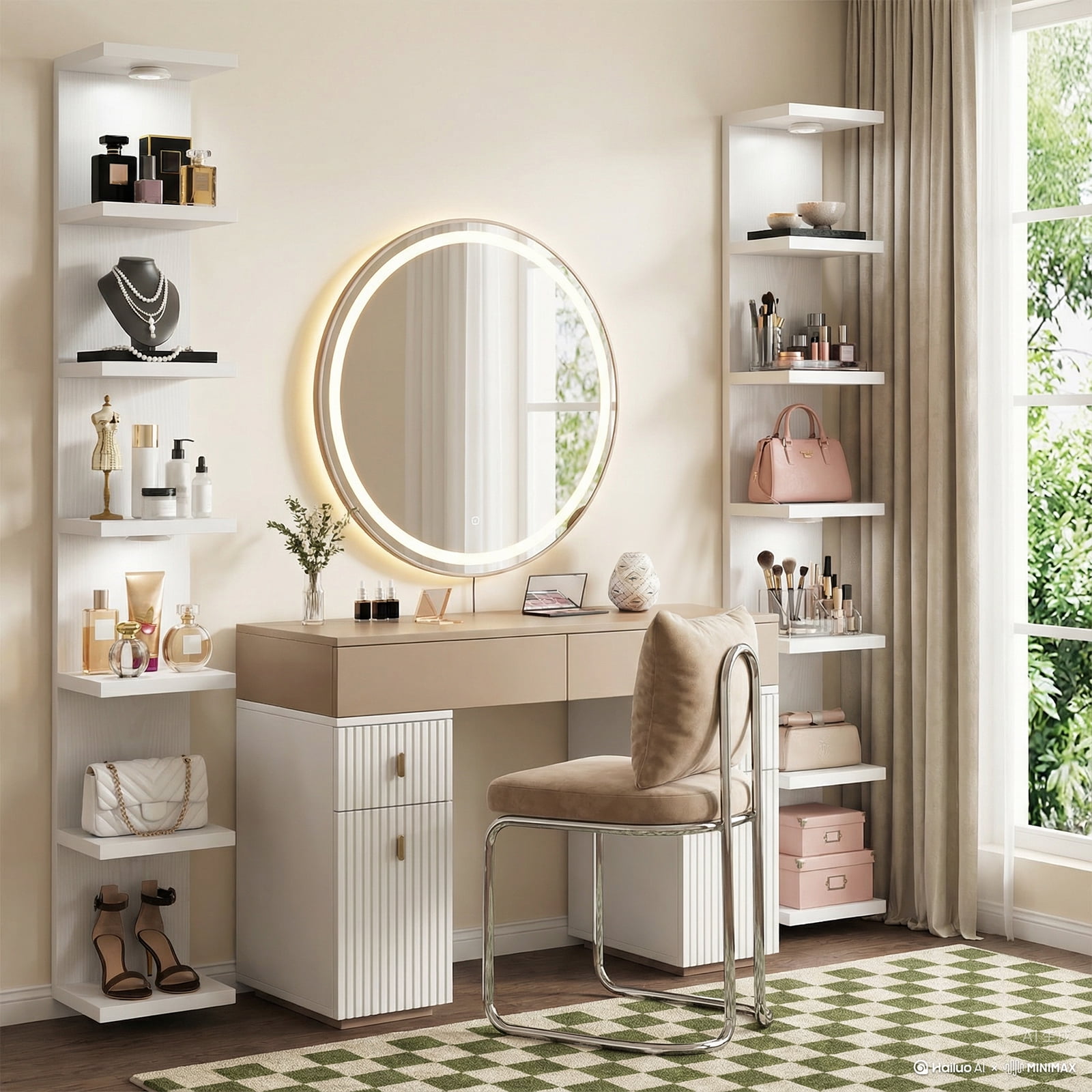 Fairy 7-Tier Wall Mounted Shelf Unit, White Floating Shelves with LED Lights, Home Decor Organizer and Display Rack