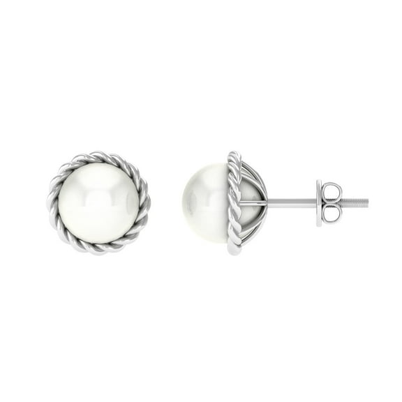 Rosec Jewels Natural Freshwater Pearl Solitaire Stud Earrings with Screw Back Closure - 10 mm, 925 Sterling Silver