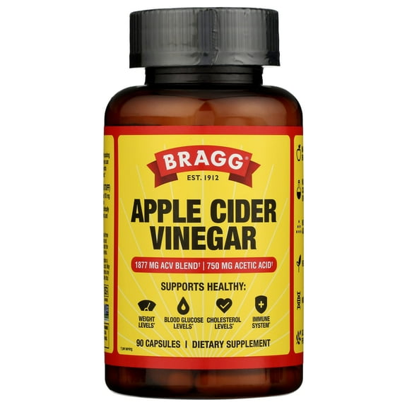 Bragg Apple Cider Vinegar Capsules, 1877mg ACV Blend with 750mg Acetic Acid, 90 Count