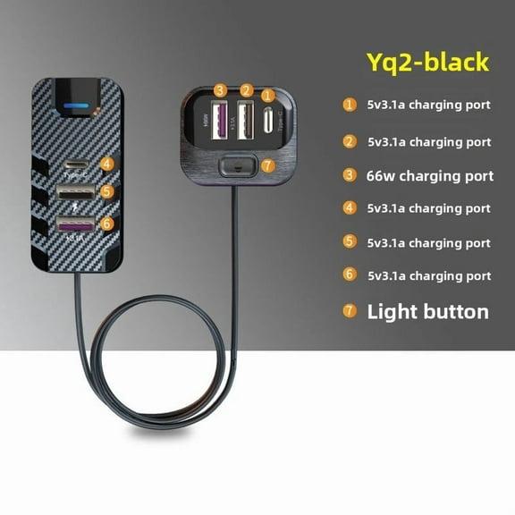 66W USB C Car Charger Multi Port Fast Charging Adapter with Cable for iPhone Android Phone Tablet SUV Truck Van