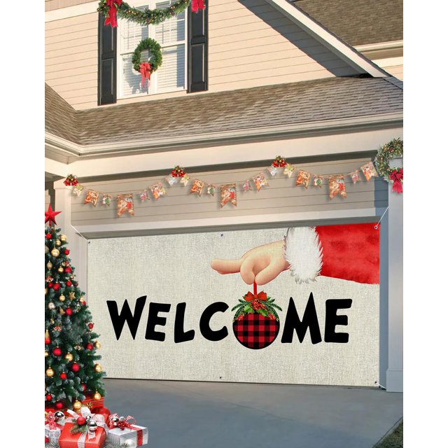 Cartel para puerta de garaje con la canción «Feliz Navidad», 213 x 488 cm