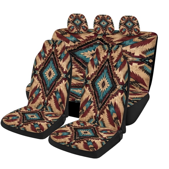 Classic Southwest Diamond Car Seat Covers Full Set, Universal Auto Seat Covers with Front Seat Covers, Rear Bench Cover and Headrest Covers for Cars SUVs Trucks Vans