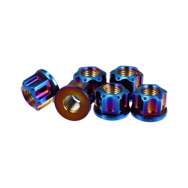 6uds Titanio Aleación M12 Paso 1,25mm Brida Perno Tuerca Azul
