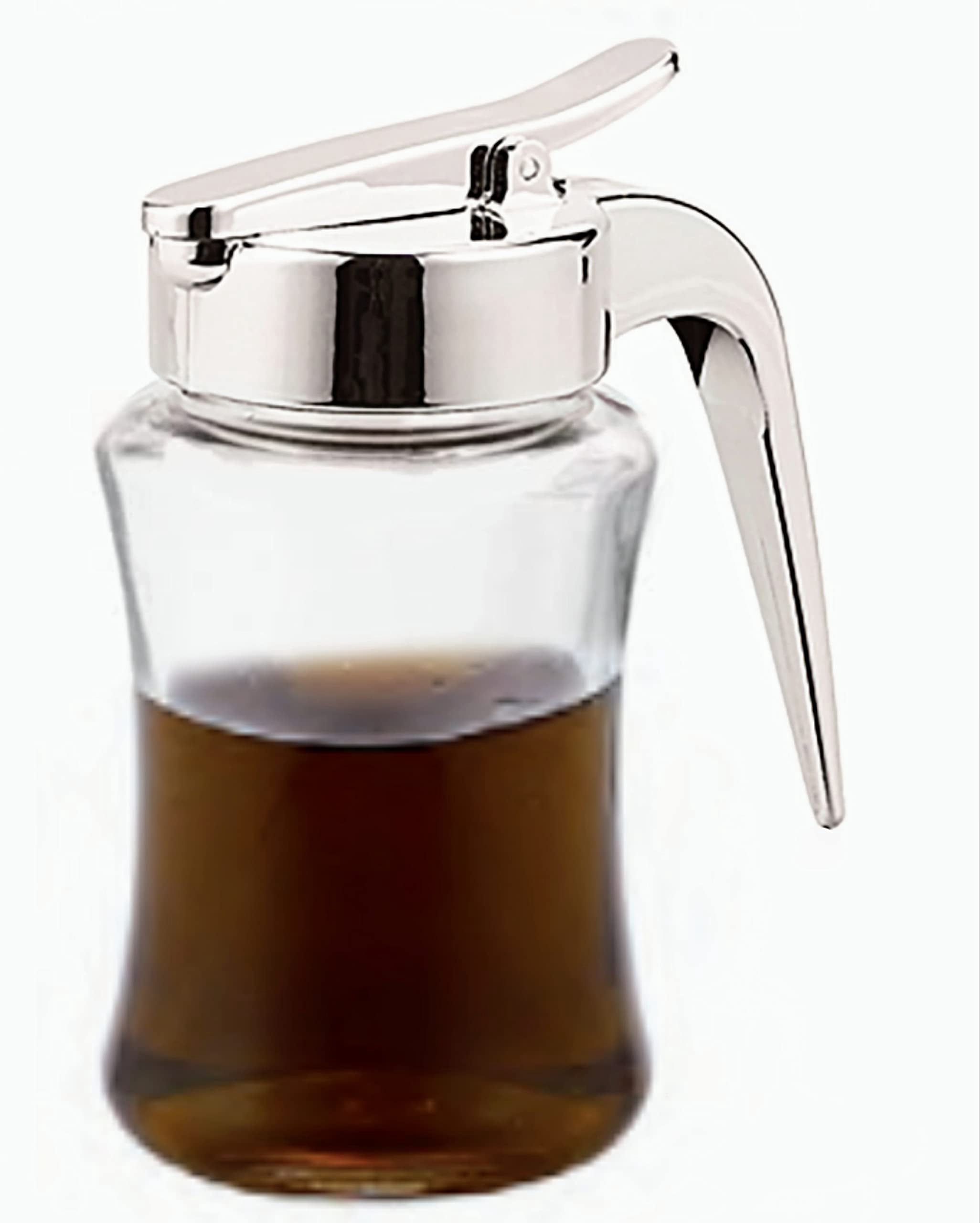 Glass Syrup Dispenser Bottle For Maple  Honey Pot Or Sugar Jar W/handle Shaker Pancakes Coffee Cereal Bowl Tea Pour Spout Lid Easy Spoon Measure 7.5oz Container Holder