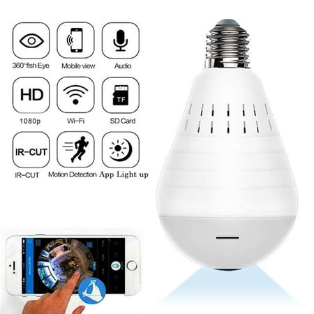 

1080P Light Bulb Camera 360 Degrees Panoramic Cameras 2.4GHz Wi-Fi Security Camera VR Home Surveillance Wireless IP LED Camera Replay/Night Vision/Alarm/Motion Detection 1 Pack