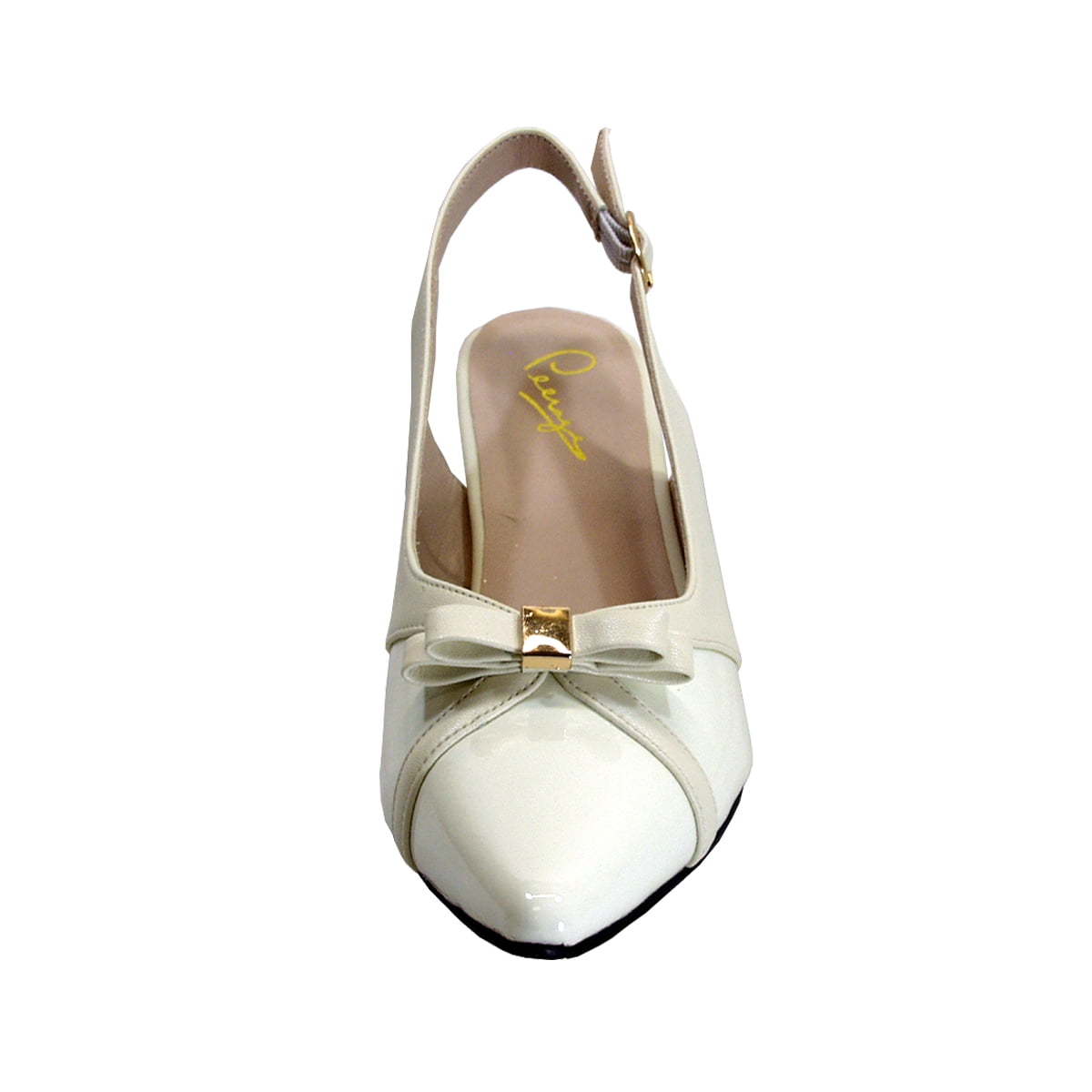 PEERAGE Sammy 2 Women's Wide Width Slingback Low Heel Leather Dress Shoes BEIGE 11