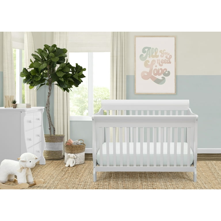Delta Children Canton 4-in-1 Crib, Bianca White, Hardwood, JPMA
