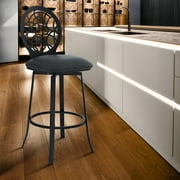 Sancia Contemporary 30" Bar Height Barstool in Matte Black Finish and Grey Faux Leather