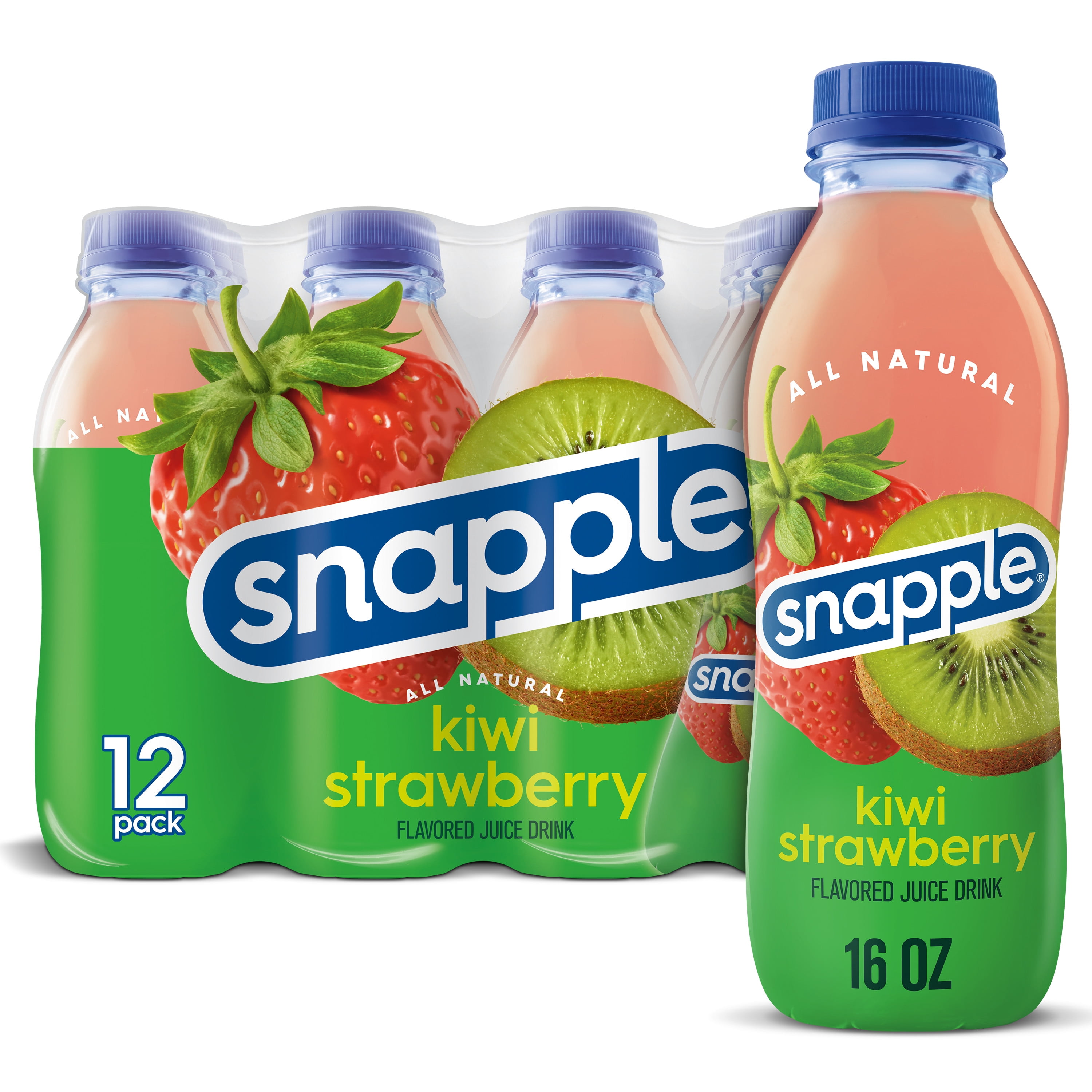 Snapple Kiwi Strawberry Juice Drink, 16 fl oz recycled plastic bottle, 12 pack