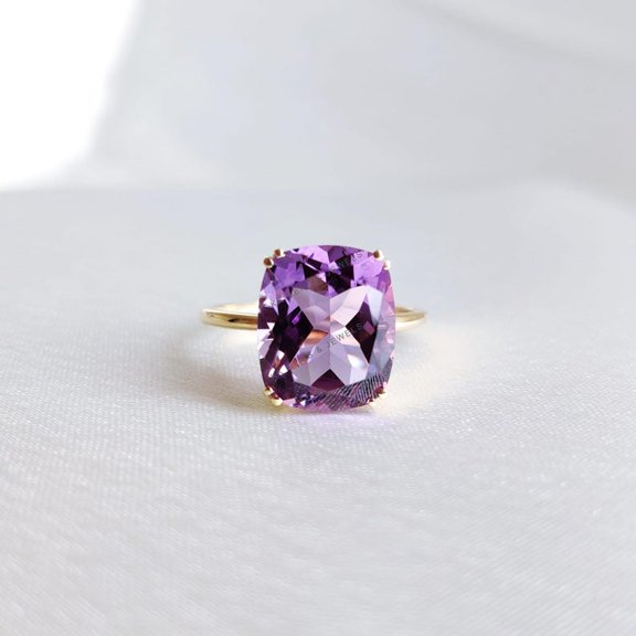 natural amethyst ring purple gemstone promise ring cushion cut February birthstone ring silver ring