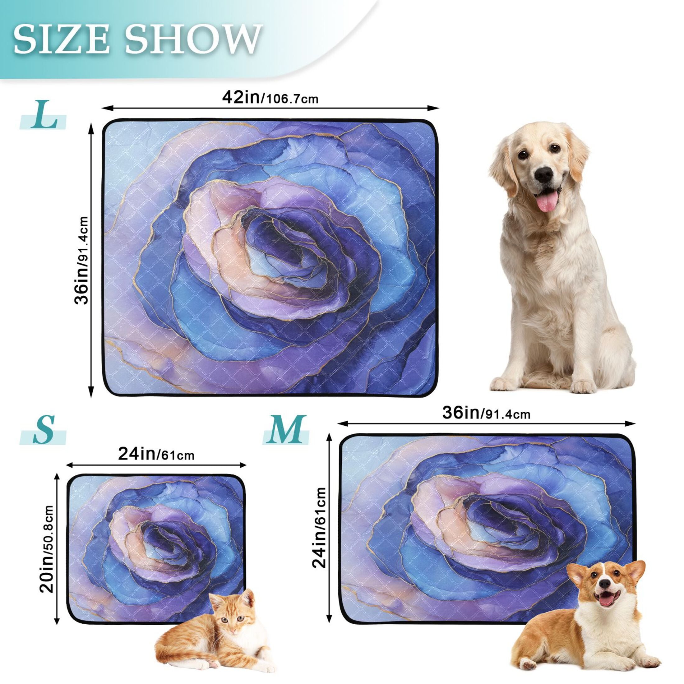 Qxltty Purple Petal Ripple Cat litter Pads Pet Set of 3 Diaper Mats Center Anti-leakage Layer Absorbent Soft and Comfortable
