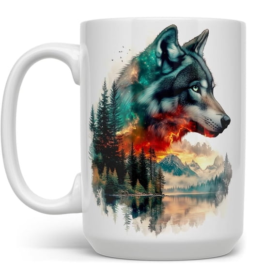 Nature Wolf Ceramic Coffee Mug 1 Side Wild Life Cup Outdoor Lover Gift