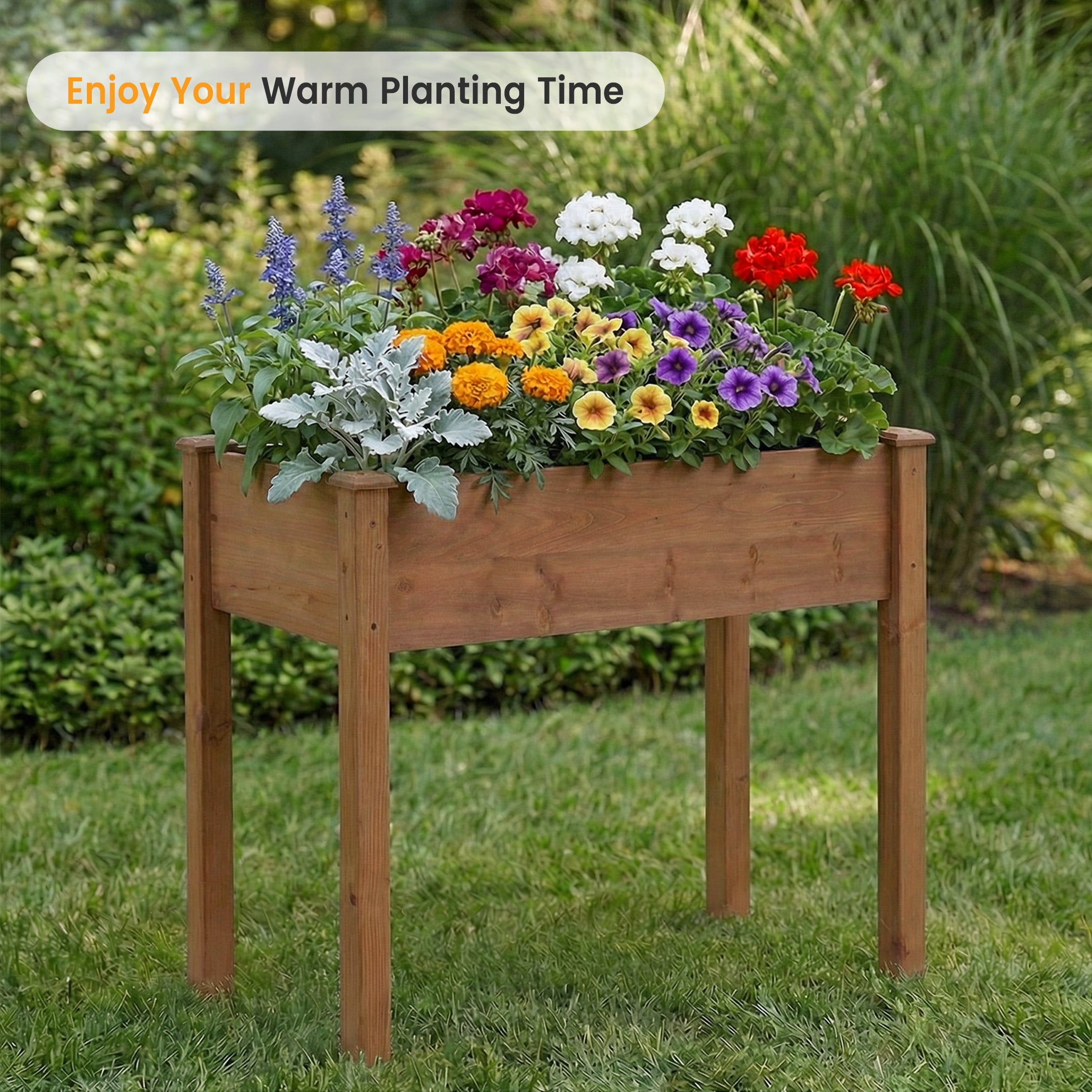EDX Wooden Raised Garden Bed, Outdoor Planter Box Kit for Vegetables, Flowers and Herbs,Brown
